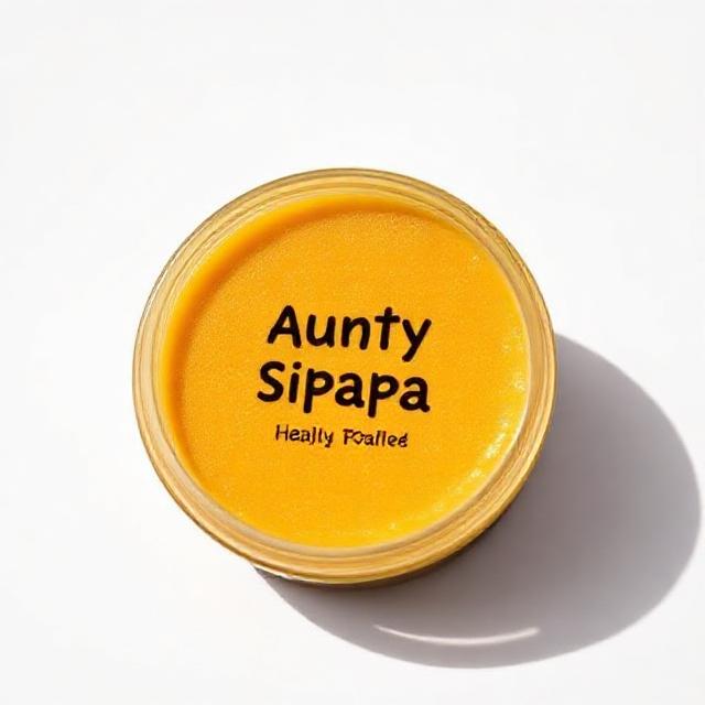 Product on white: Aunty Sikapa Hair Food in round jar, golden pomade texture, label 'Aunty Sikapa Hair Food'.