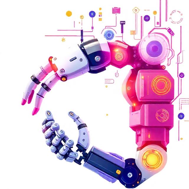 Illustration professionnelle et colorée de robotique avec bras robotisé, capteurs et mécatronique, style institutionnel avec accents or, sans texte